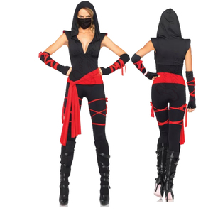 Conjunto de Lencería Sexy de 4 Piezas para Mujer, Disfraz de Ninja Asesina, Top Halter con Tirantes Cruzados de Cuero PU, Cubre Ojos, Pantalones Cortos, Puños para Brazos - Product Image 2