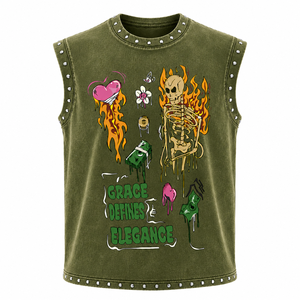 Camisetas sin mangas con estampado digital y pedrería, estilo streetwear, con lavado ácido, para niños, al por mayor - Product Image 4