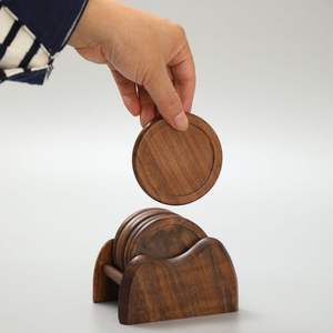 Quantité minimale de commande bas Premium Logo gravé personnalisé Rond carré Bois brut Bambou Hêtre Acacia Noyer Sous-verre en bois pour boissons - Product Image 3