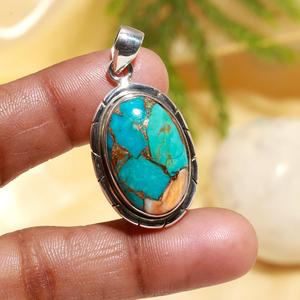 Nouveau Collier en Argent Sterling 925 avec Pendentif en Turquoise Naturelle Oyster et Turquoise Épineuse pour Femme, Bijou Pendentif Bohème Tendance - Product Image 1