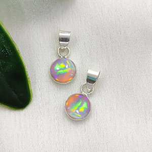 Fire Opal 7mm Round Bezel <b>Charms</b> Handmade Cabochon Cut Fire Opal Bezel Set <b>Charms</b> with Bail <b>Silver</b> Plated <b>Charms</b> - Product Image 1