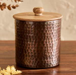 Fancy hammered copper <b>canister</b> with an artistic peacock lid, spectacular for dining tables. available at wholesale price - Product Image 5