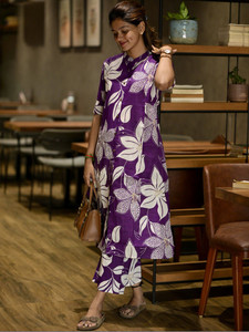 <b>Women</b> Floral Printed Rayon <b>Kurta</b> with Trousers Regular Fit Knee-Length Casual Wear India Pakistan Style Wrinkle Free Quick Dry - Product Image 5