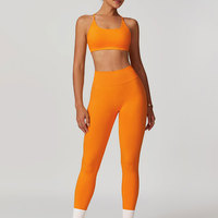 Conjunto de Yoga sin Costuras de 2 Piezas, Top Corto de Cintura Alta y Leggings de Color Sólido con Tirantes Cruzados, Ropa Deportiva para Mujer