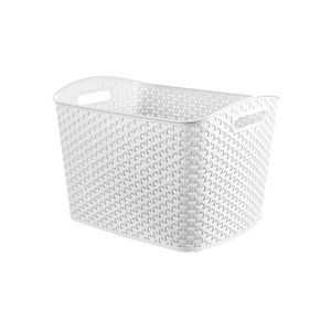 XL Curved Decorative Storage <b>Basket</b> Y Weave White <b>Plastic</b> Bin Nesting Cut Out Handles 11\" Cube Compatible Woven <b>Baskets</b> - Product Image 1