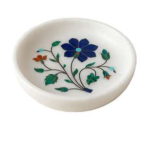 Plato Decorativo de Mármol con Incrustaciones Artísticas, Diseño Floral, Estilo Art Deco, Hecho a Mano en India, Disponible para la Oficina, en Oferta - Product Image 5