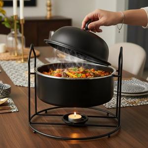 Recipiente para Buffet de Acero Inoxidable con Tapa y Portavelas, Calentador de Alimentos Redondo para Catering, Bodas, Fiestas y Eventos - Product Image 2