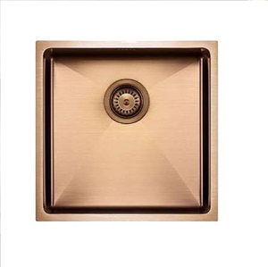 Évier de cuisine moderne en cuivre à encastrer, avec une seule cuve lisse et un égouttoir, disponible à prix de gros. - Product Image 2
