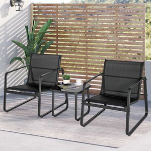 Ensemble de meubles de bistrot de patio 3 pièces avec table en verre, collection pour jardin et terrasse - Product Image 1