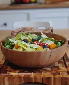 Bol à salade en bois d'acacia artisanal : bols ronds ondulés écologiques à grain unique, vaisselle de cuisine artisanale, passe au lave-vaisselle, classique - Product Image 6