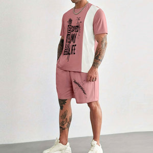 T-shirts à manches courtes et col rond bleu marine pour hommes Perfectionists, ensemble court, coupe ample, décontracté, respirant, 100% coton tricoté - Product Image 3