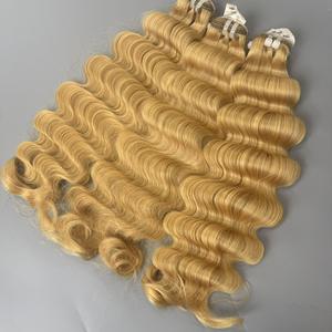Precio al por mayor 100% Raw Virgin Vietnamita Human Lace Wig Weft Deep ondulado Rubio Color Super Double Drawn Extensiones de cabello - Product Image 1