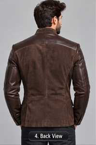 Veste en cuir marron pour homme, col montant, style vintage - Product Image 6