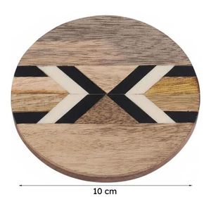 Wooden Round <b>Coasters</b> <b>Set</b> With Geometric Pattern Bohemian Design Non-Slip Mats For Table Decor - Product Image 5
