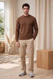 Suéter Casual de Punto para Hombre, Cuello Redondo, Manga Larga, Corte Regular, Color Marrón, para Otoño - Product Image 4