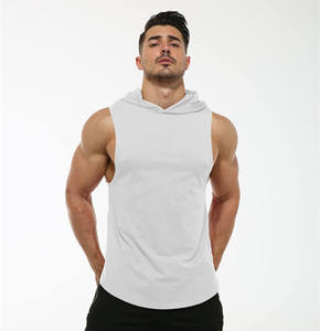 Men's <b>Red</b> Hooded Sleeveless <b>Tank</b> <b>Top</b> Breathable Casual Knitted Solid Color O-Neck Workout Wear - Product Image 3