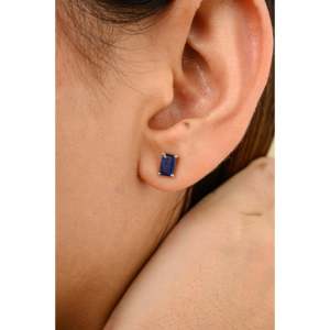 14K Gold Dainty <b>Blue</b> Sapphire Prong Set <b>Stud</b> <b>Earrings</b> - Product Image 5