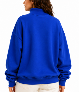 Wholesale Custom <b>Women</b>’s Relaxed Fit Mock Neck Sweatshirt Floral Pattern Applique Embroidery Casual <b>Fleece</b> Pullover <b>Top</b> - Product Image 3
