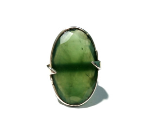 Anillo de Plata de Ley 925 Hecho a Mano con Incrustaciones de Jade Nefrita Verde Natural, Estilo Bohemia, para Mujer - Product Image 1