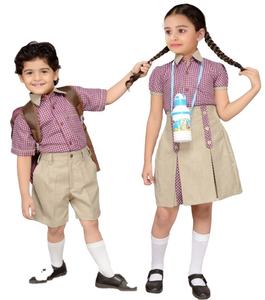 Conjunto de vestido de uniforme escolar unisex para jardín de infantes logotipo personalizado camisetas lisas cuadros pantalones cortos falda-para niños - Product Image 3