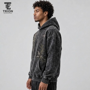 Sudadera con capucha para hombre con efecto acid wash, bordada, combina textura vintage, comodidad y calidez con costuras artísticas para un estilo urbano moderno. - Product Image 2