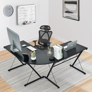 Escritorio Esquinero en Forma de L con Estantería, Mesa de Computadora Metálica Ajustable y Plegable para Oficina en Casa, Estación de Trabajo, 59 Pulgadas - Product Image 4