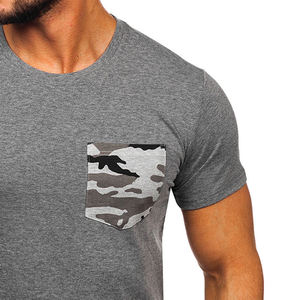 Men's Gray Short Sleeve T-Shirt Camouflage Pocket <b>V</b>-Neck Slim <b>Fit</b> Regular Length 100% Cotton Nonwoven Breathable Heat-Transfer - Product Image 3