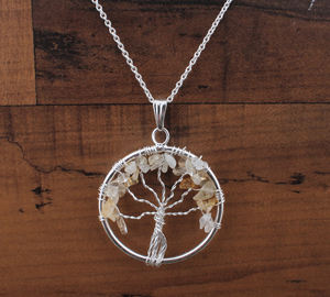 Collar Vintage de Cristal Natural en Bruto con Alambre, Diseño Árbol de la Vida, Plata de Ley 925 con Baño de Platino, Engaste de Bisel, Gema en Bruto - Product Image 5