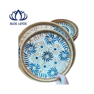Plateau en mosaïque de rotin écologique de haute qualité, panier de service en osier durable, vente en gros - Product Image 1