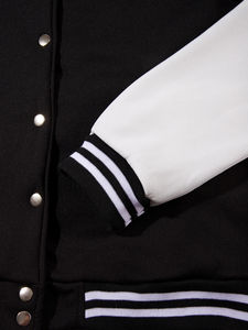 <b>Men</b> Black And <b>White</b> Varsity <b>Jacket</b> Regular Fit Cotton Polyester Baseball Style Casual Outerwear With Button Closure <b>Jackets</b> - Product Image 4