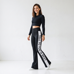 Women High Waisted Flare <b>Leggings</b> <b>With</b> <b>Side</b> Stripes Print Full Length Knitted Yoga Pants Women Street Wear Flare <b>Leggings</b> - Product Image 2