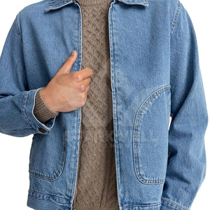 Veste en jean bleu clair zippée pour homme, col rabattu, manches longues, coupe décontractée, légère, streetwear, vêtement d'extérieur pour le printemps - Product Image 4