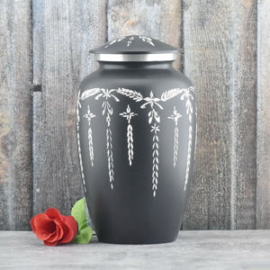 Wholesale Luxury Dark Brown Metal Cremation Urn Bulk <b>Memorial</b> Jar with Elegant Horizontal Ring Design and Textured Finish - Product Image 3