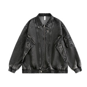 Adjustment Collar Winter Outerwear Warm Denim <b>Jackets</b> for Men & <b>Women</b> Ribbed Cuff & Hem Streetwear Zip-Up Black Denim <b>Jacket</b> - Product Image 6