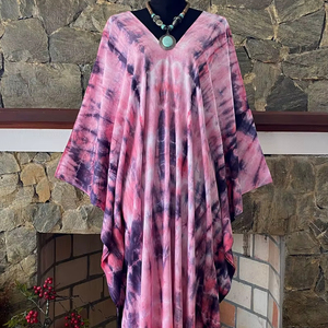 Vestido caftán de rayón Shibori Tie Dye, estilo tropical bohemio, ropa informal para mujer. - Product Image 1