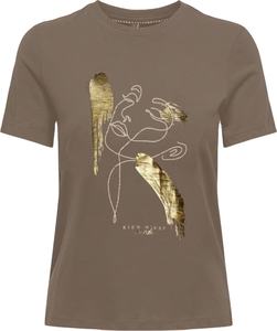 Camiseta de algodón estampada para mujer 100% estilo corto informal de punto con cuello Anti-Pilling característica bordado lentejuelas decoración camiseta - Product Image 3