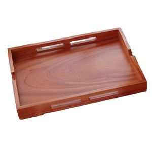 Desayuno Decoración para el hogar Bandeja de servicio de madera rectangular marrón con asa para restaurante Hotel Fabricante y proveedor de India - Product Image 1