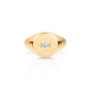 แหวนตราประทับสีชมพูอ่อนสำหรับผู้หญิง แหวนทองคำแท้ 14K 18K ประดับเพชรเลี้ยงในห้องปฏิบัติการทรงเบเซล ดีไซน์มินิมอล ขายส่ง 0.10 กะรัต - Product Image 1