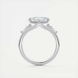 Bague de fiançailles à trois pierres en diamant de laboratoire taille Asscher de 3,00 carats en or blanc 14 carats à tige fendue - Product Image 1