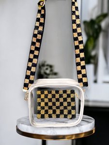 Checkered Beaded Bag <b>Strap</b>: <b>Adjustable</b> Crossbody, Stadium Approved - Product Image 1