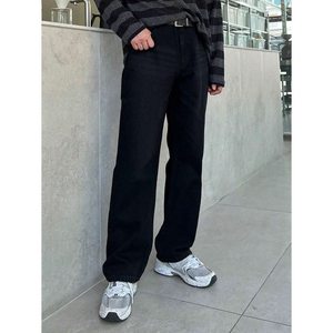 Jean en denim noir coupe droite thème rétro 100% coton écologique respirant taille haute léger estival mignon style streetwear tendance - Product Image 6