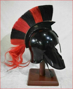 Casco Corintio Griego Medieval de Troya con Pluma Negra, Casco de Caballero Espartano - Product Image 1