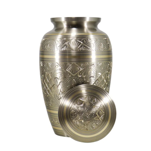 Brass Cremation Urn Engraved <b>Memorial</b> Urn Metallic Cylindrical Ashes <b>Vase</b> for Home Display - Product Image 2