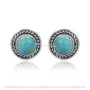 Elegantes Pendientes de Plata de Ley 925 Chapados en Oro para Mujer, Forma Redonda, con Turquesa de Arizona, Regalos para Fiestas - Product Image 2