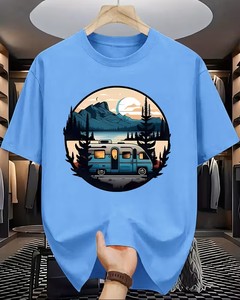 Men's Solid Light Blue Short Sleeve T-Shirt Regular Fit O-Neck Casual Jersey Knit 100% Cotton Blank Design - Product Image 1