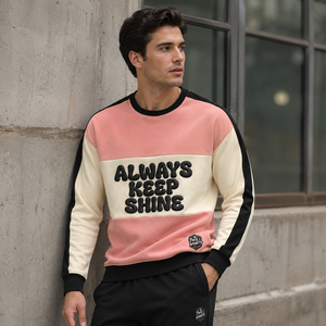 Sweat-shirt à col rond pour homme, imprimé en relief avec blocs de couleur, coupe classique, décontracté, pour l'automne, collection Always Keep Shine - Product Image 2