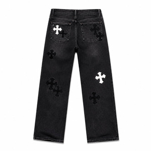 High Quality Custom Design Distressed Cross Patch Denim <b>Jeans</b> <b>Men</b> Stretch Baggy Trousers Fashion Straight Ripped <b>Jeans</b> <b>Men</b> - Product Image 2