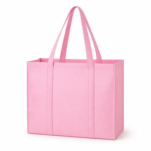 Reusable Grocery Tote <b>Bag</b> Pink PL Bottom Shoulder Handle Blank Custom Print Ready Wholesale Bulk Promotional Eco <b>Market</b> Shopping - Product Image 2