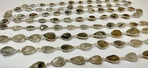 Chaîne de pierres précieuses en quartz rutilé noir naturel, forme poire, avec connecteur à sertissage - Product Image 2