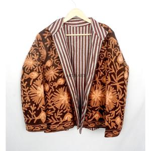 <b>ART</b>&<b>ART</b> Handmade Floral Embroidery Cotrise Fabric Jacket Hand <b>Drawn</b> Design Button Detail Cotton Stripe Lining Breathable jacket - Product Image 6